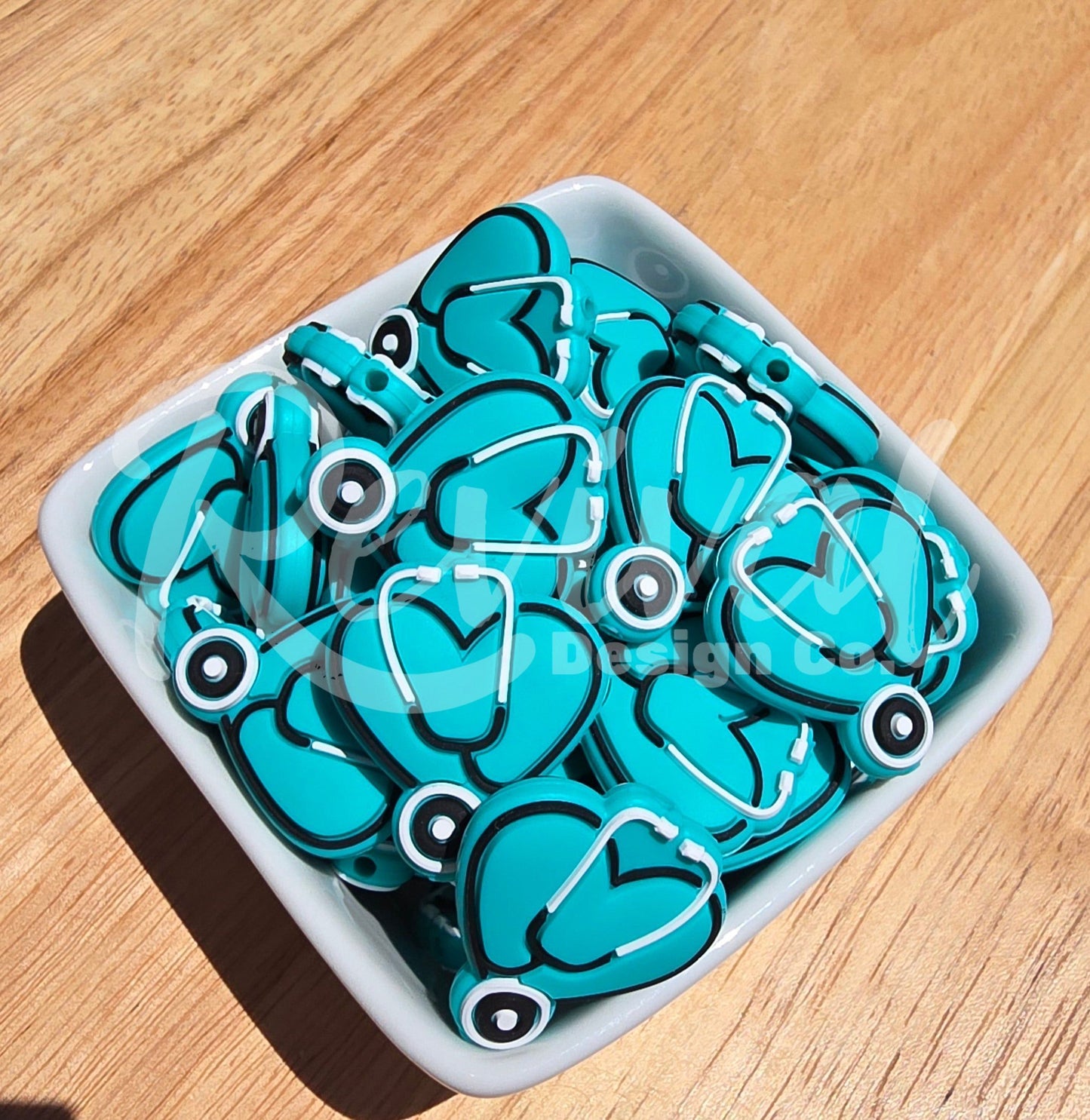 Teal Stethoscope Heart - Silicone Focal Bead