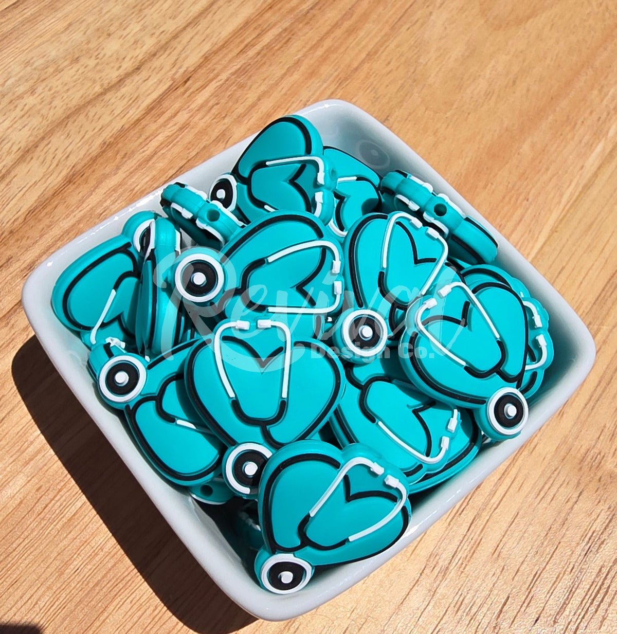 Teal Stethoscope Heart - Silicone Focal Bead