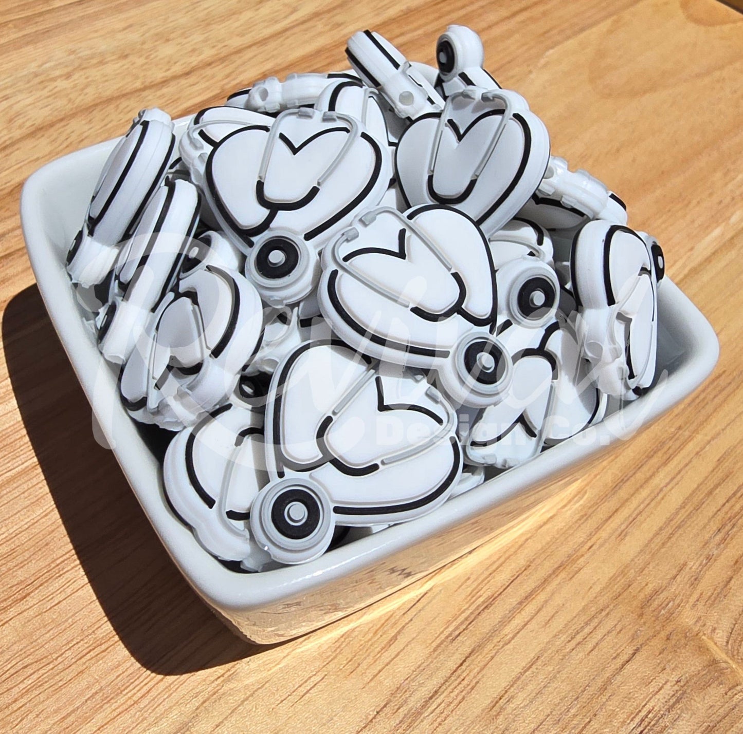 White Stethoscope Heart - Silicone Focal Bead