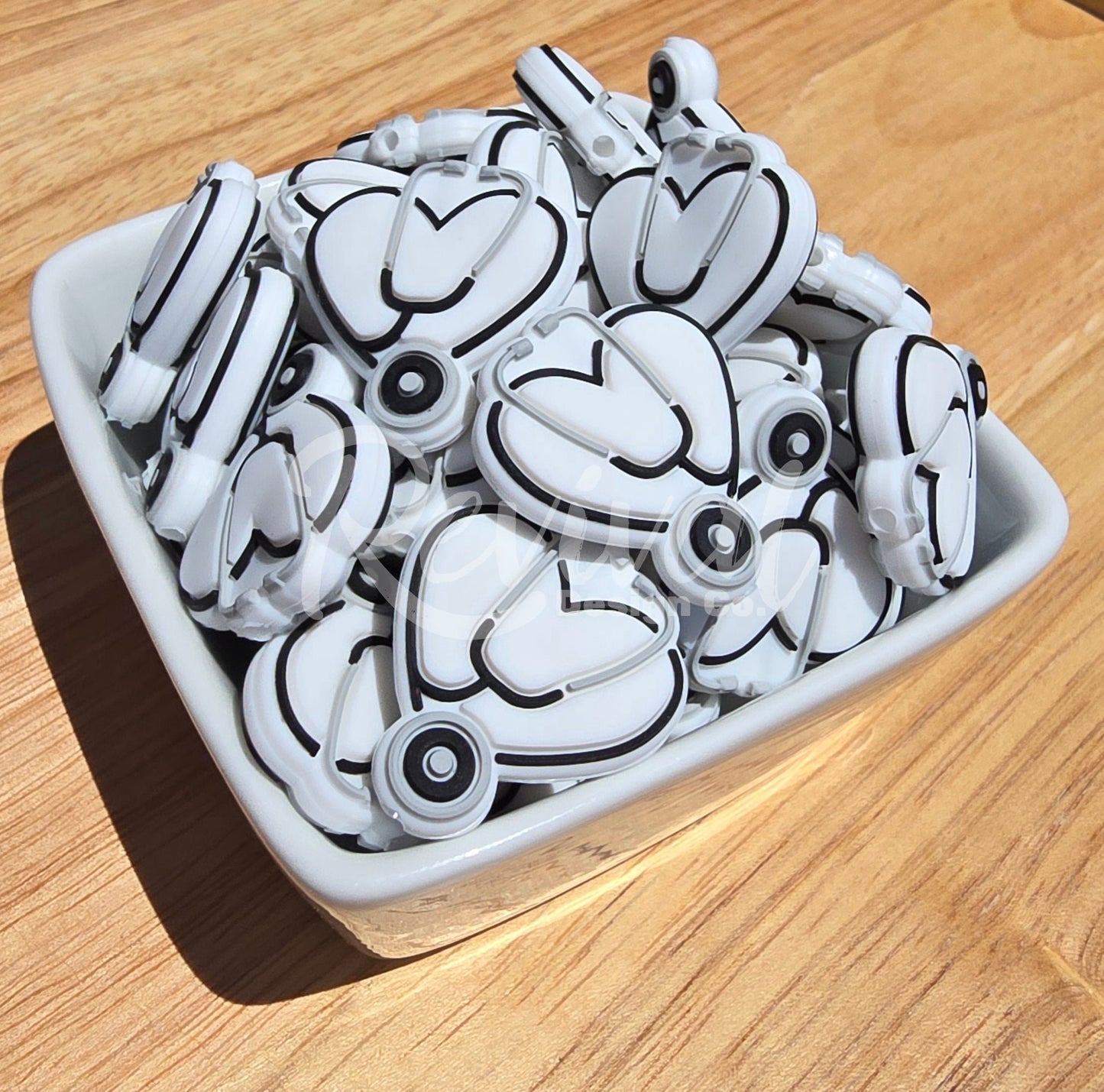 White Stethoscope Heart - Silicone Focal Bead