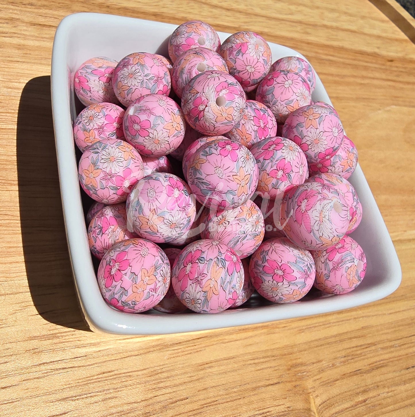 15mm Patterned Silicone Bead - Coquette Bloom