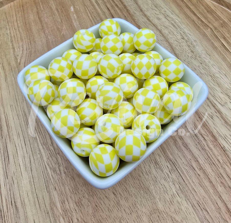 15mm Patterned Silicone Bead - Buttercup Checker