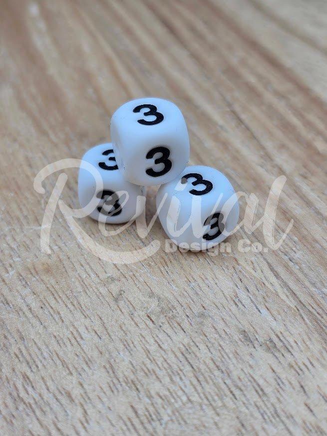 "3" - 12mm Silicone Number Bead