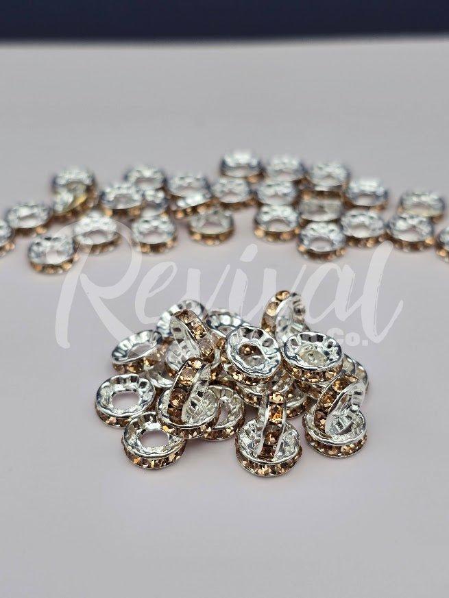 LARGE HOLE 10mm Rhinestone Spacers - Champagne