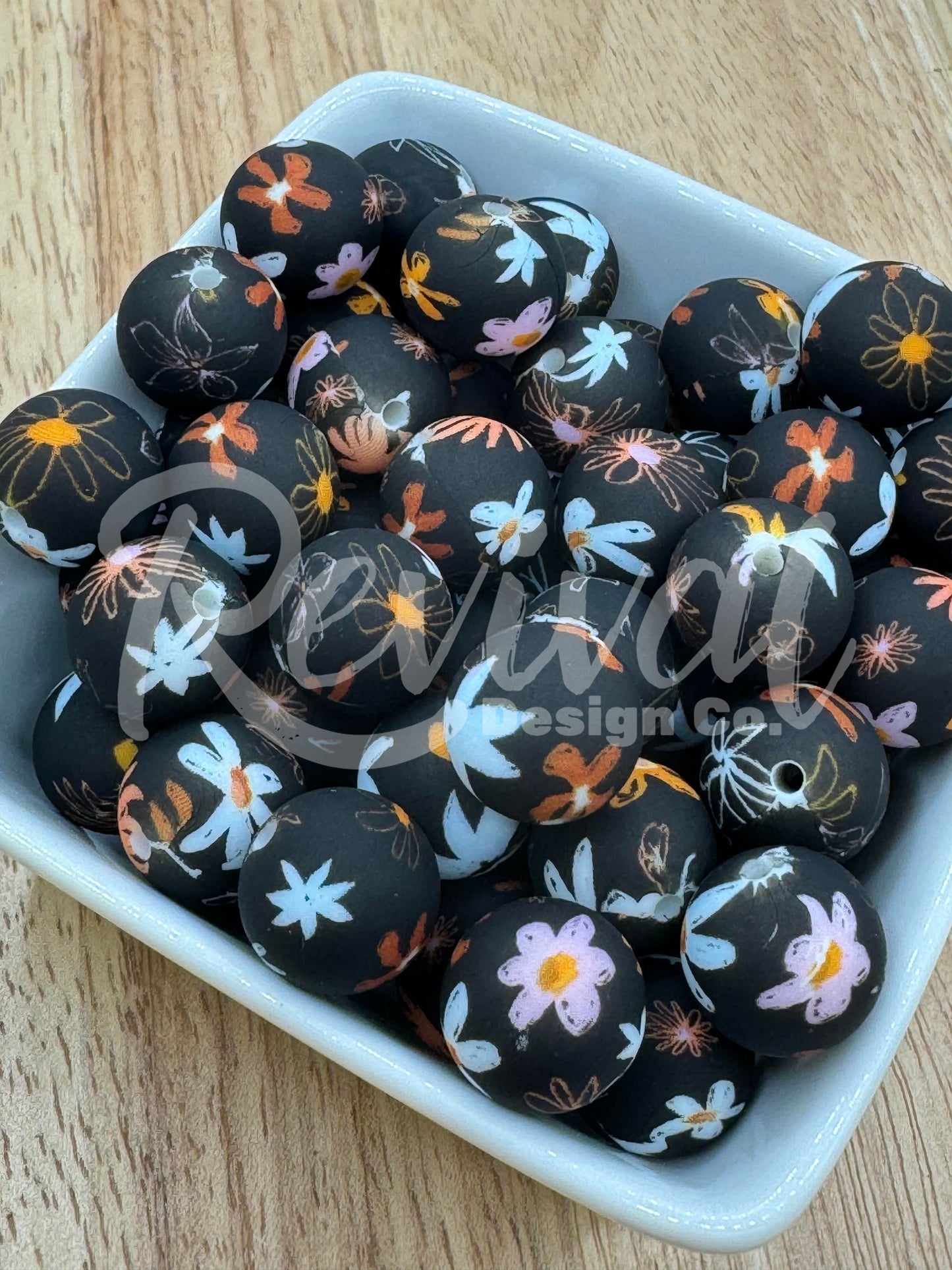 15mm Patterned Silicone Bead - Midnight Garden