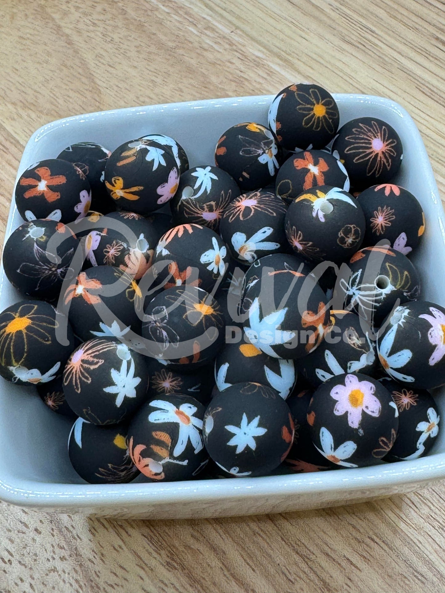15mm Patterned Silicone Bead - Midnight Garden