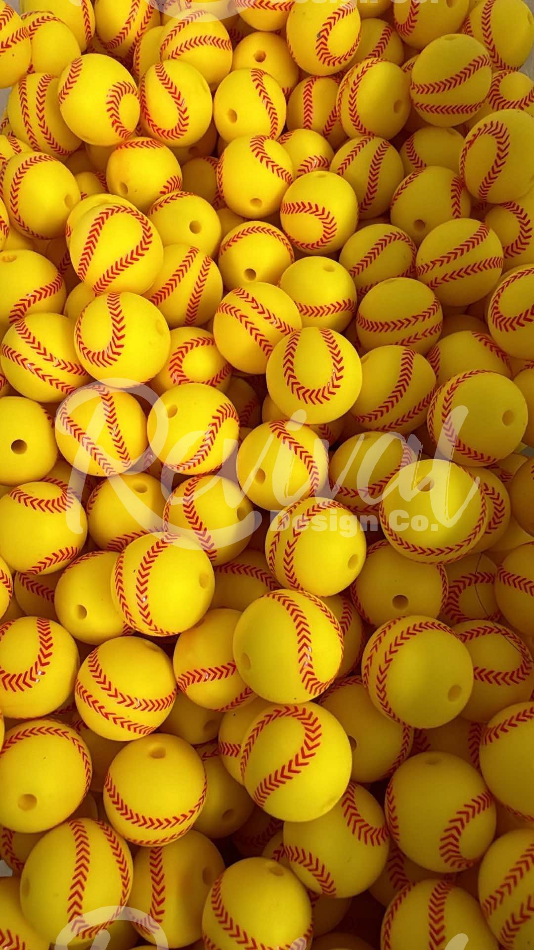 15mm Patterned Silicone Bead - Softball