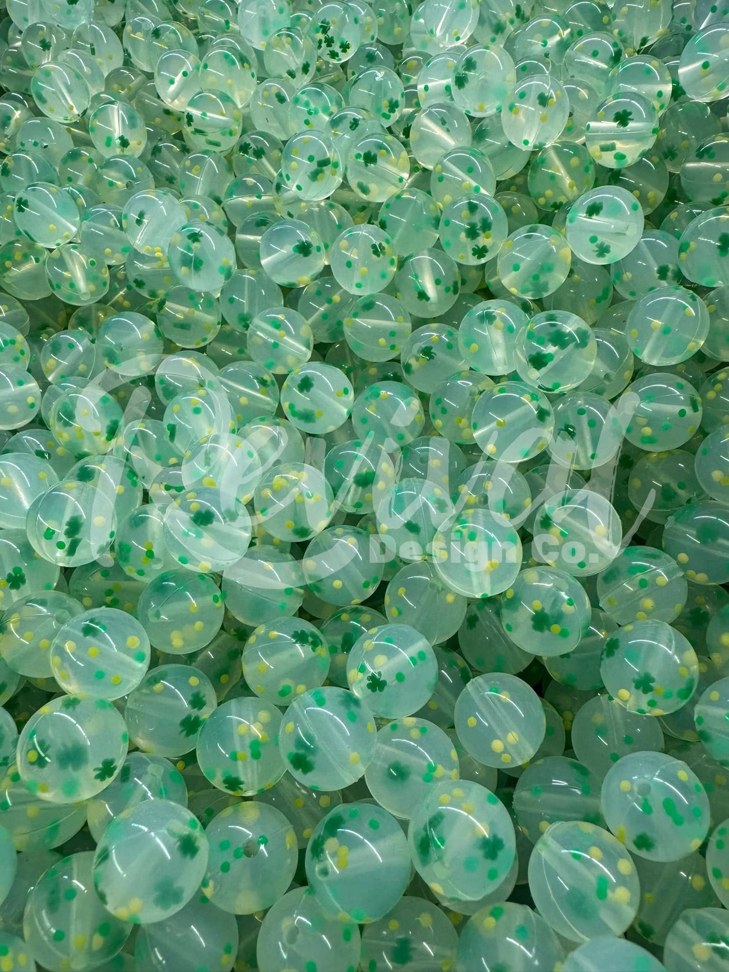15mm Patterned Silicone Bead - Shamrock Confetti