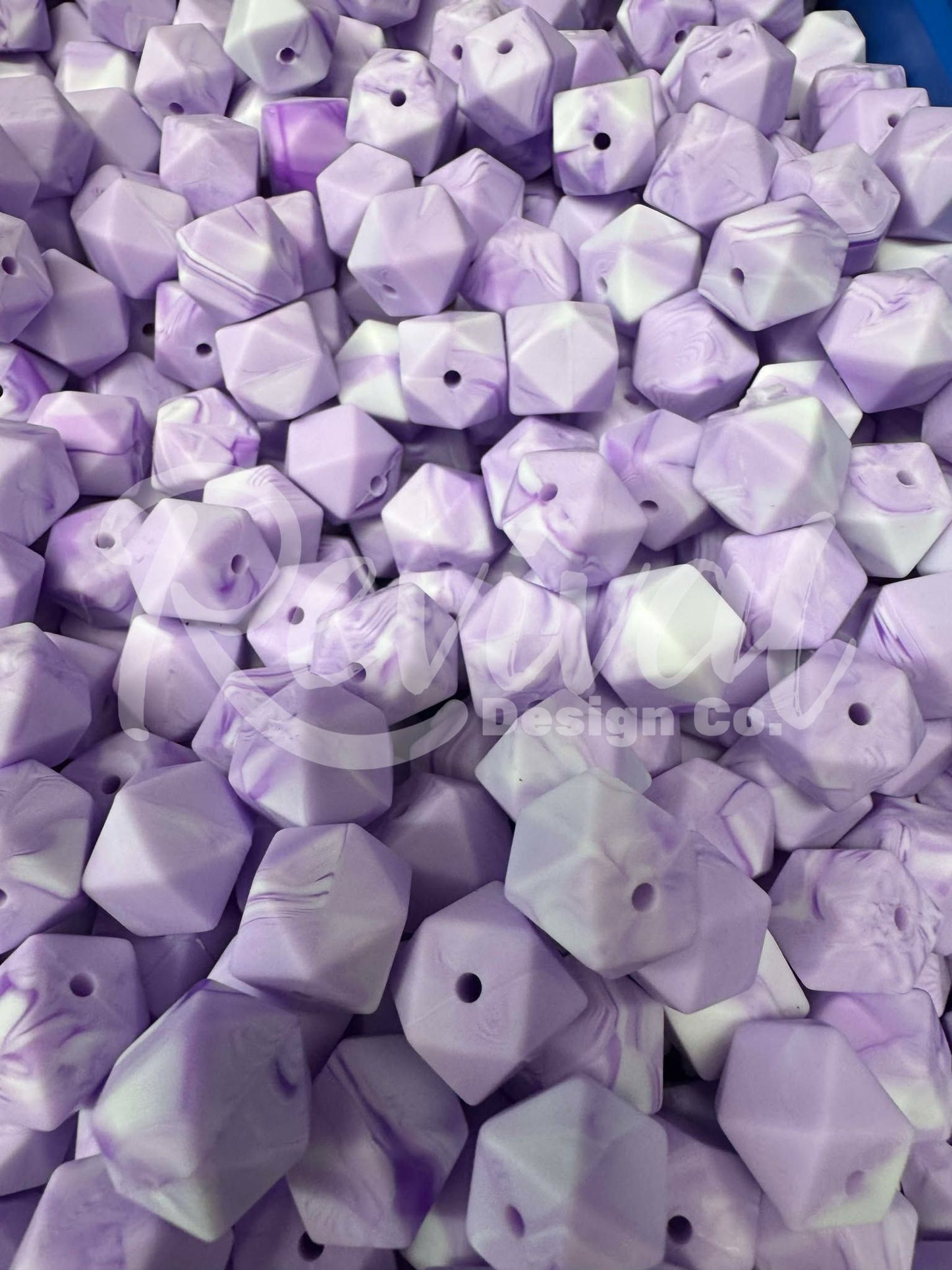 14mm Swirl Silicone Hexagon Bead - Lavender Fields