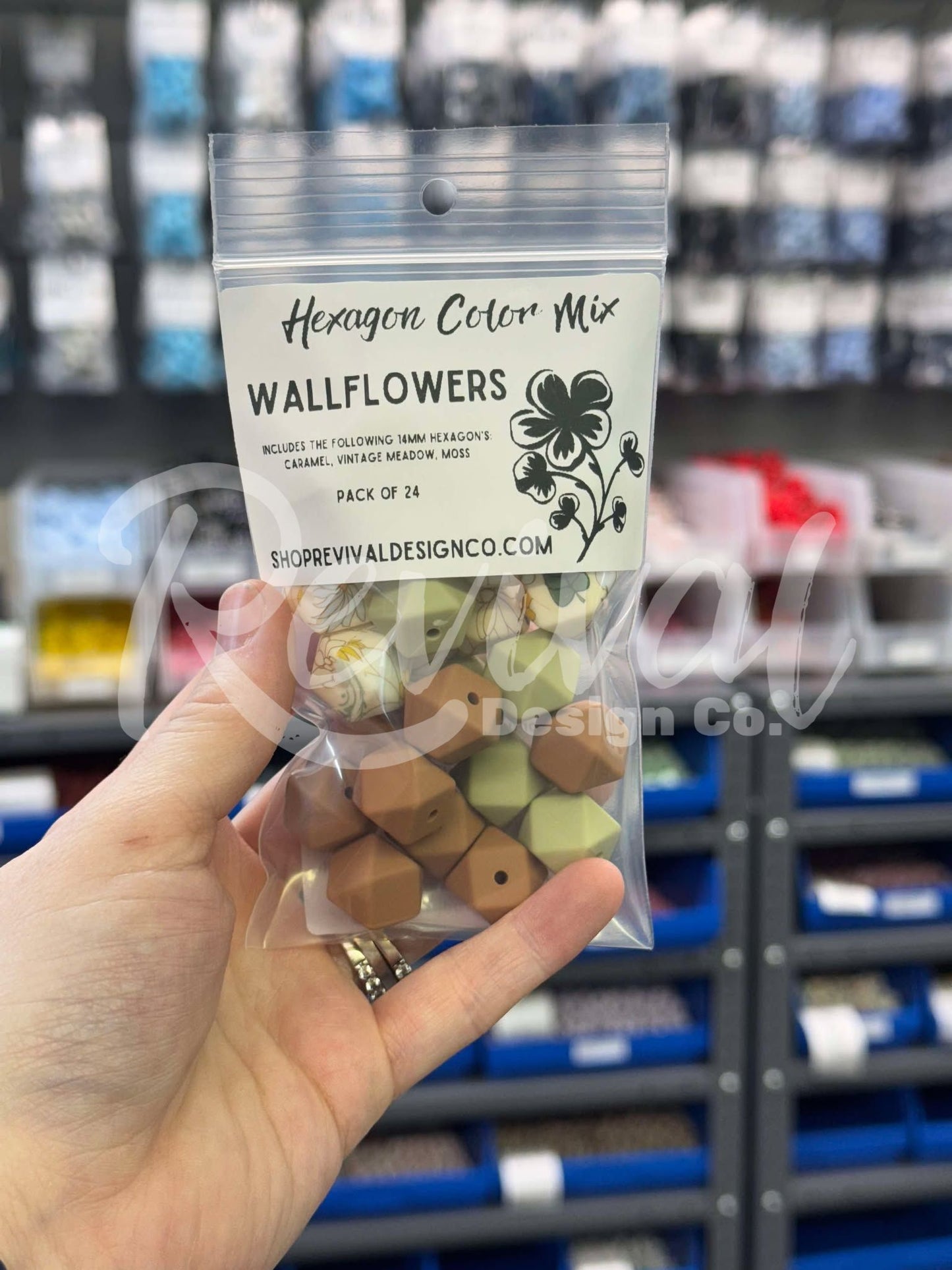 Wallflowers Color Mix - 14mm Silicone Hexagons - Pack of 24 Beads