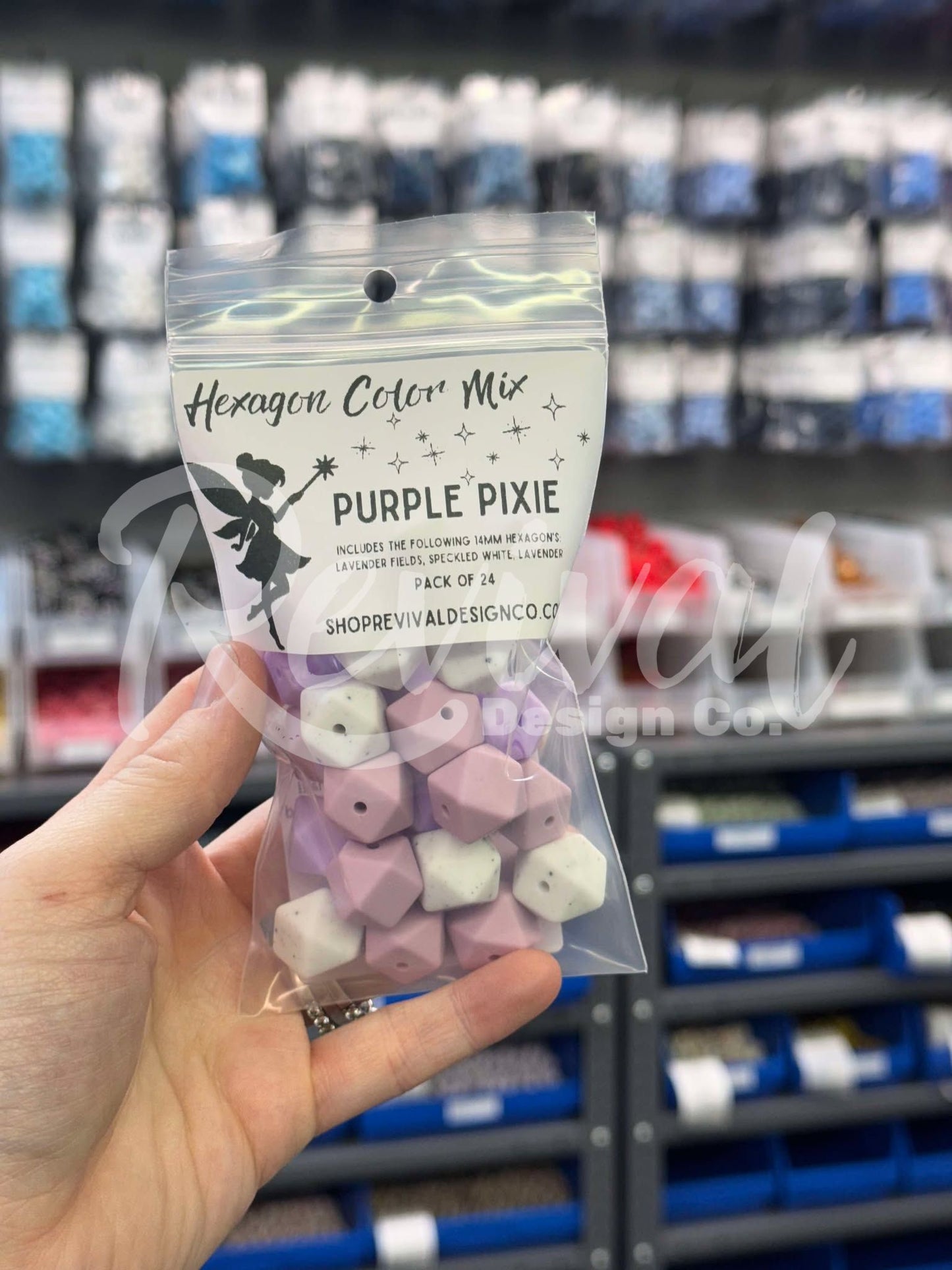Purple Pixie Color Mix - 14mm Silicone Hexagons - Pack of 24 Beads