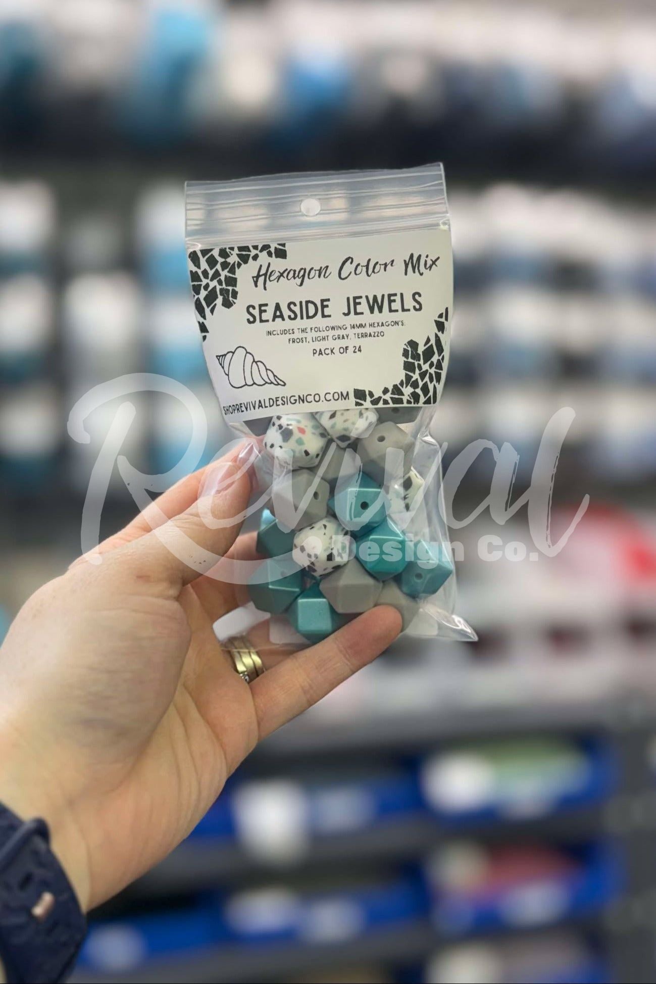 Seaside Jewels Color Mix - 14mm Silicone Hexagons - Pack of 24 Beads