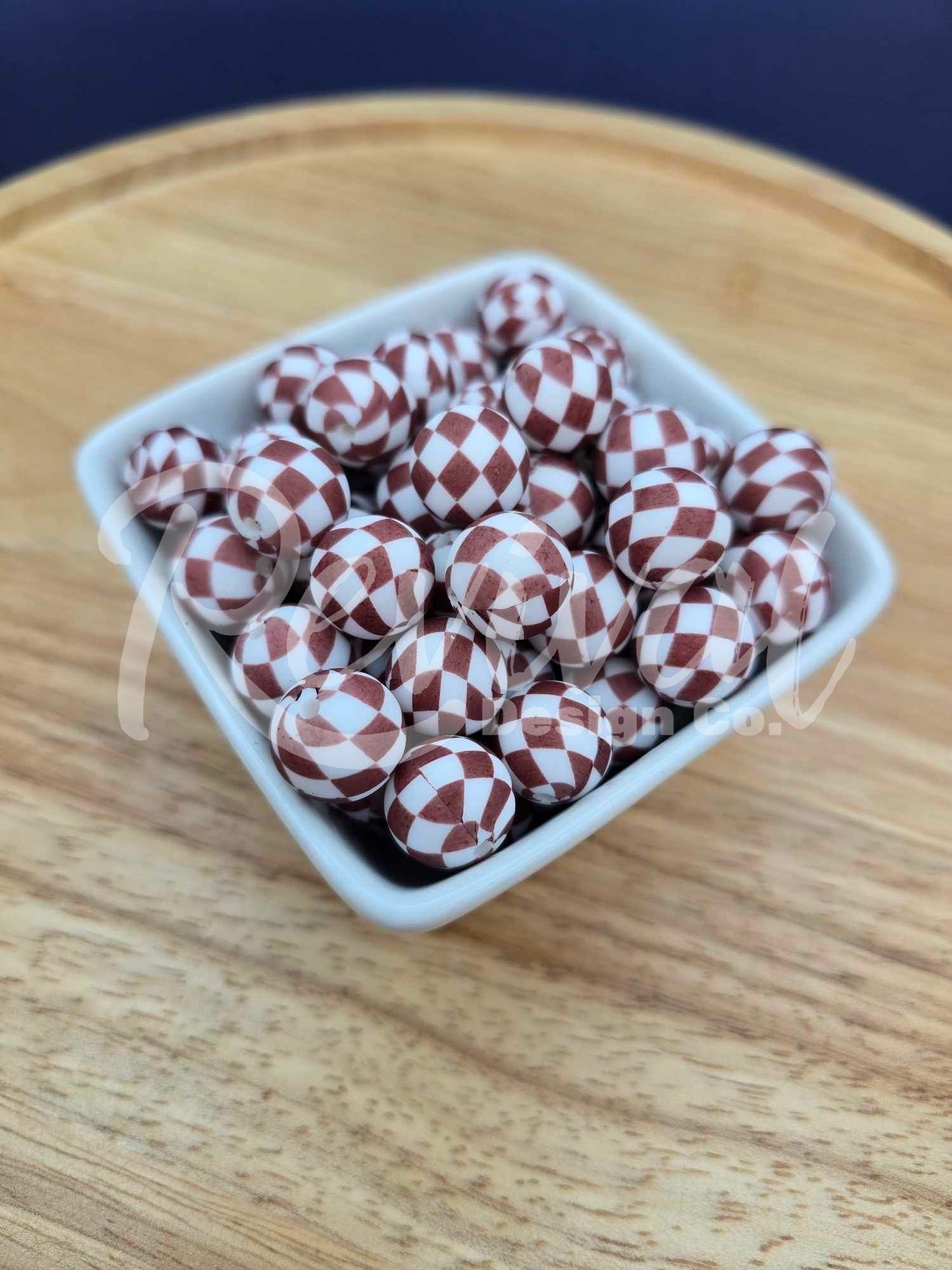 15mm Patterned Silicone Bead - Chocolate Checker