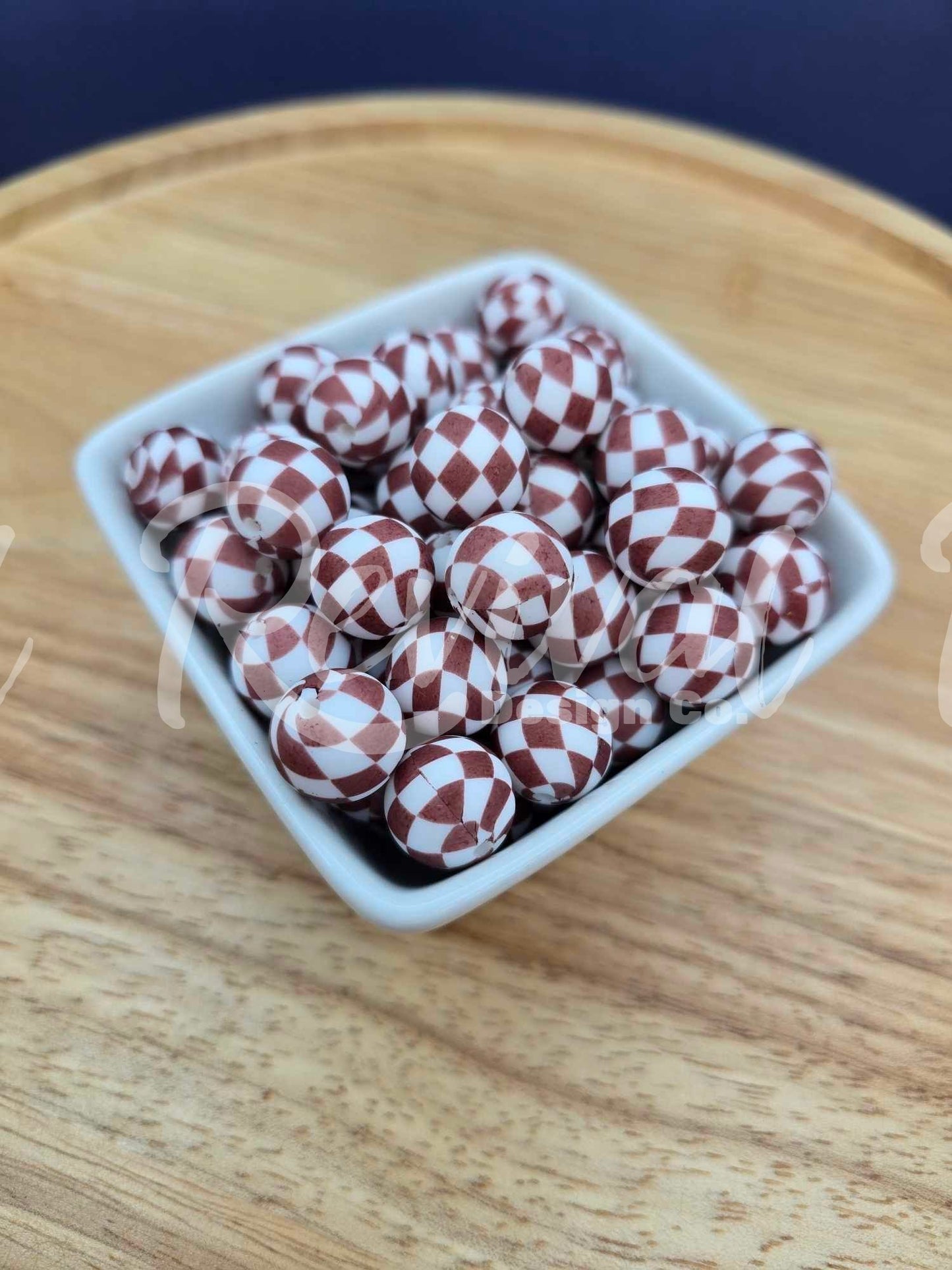 15mm Patterned Silicone Bead - Chocolate Checker