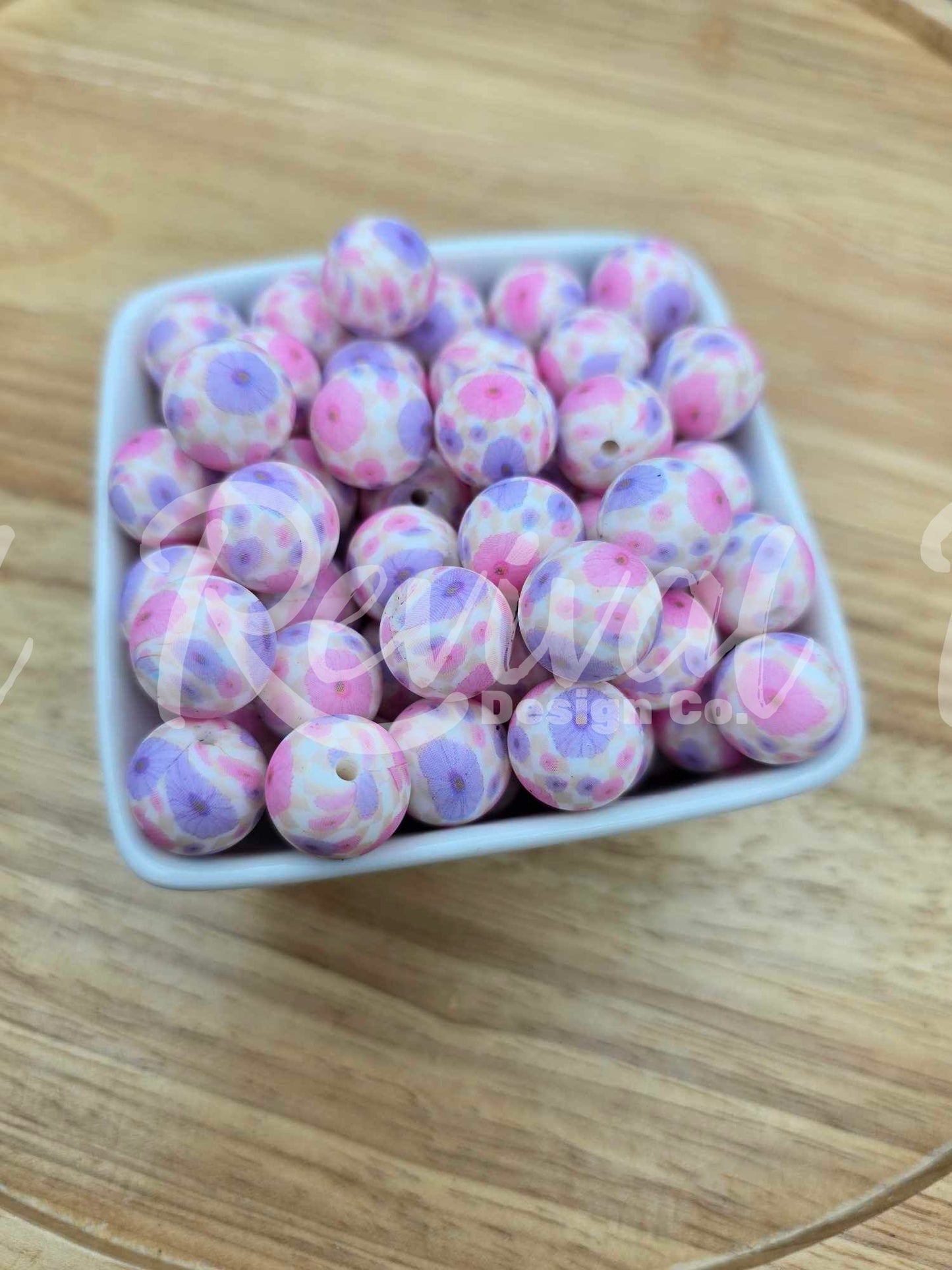 15mm Patterned Silicone Bead - Gerbera Daisy Checker