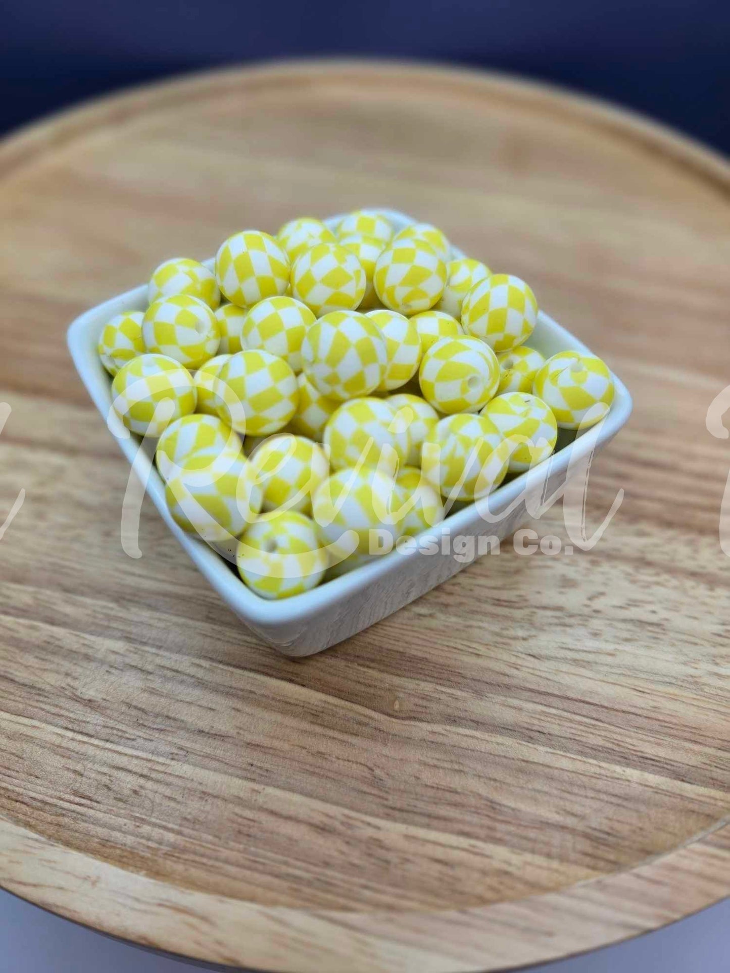15mm Patterned Silicone Bead - Buttercup Checker