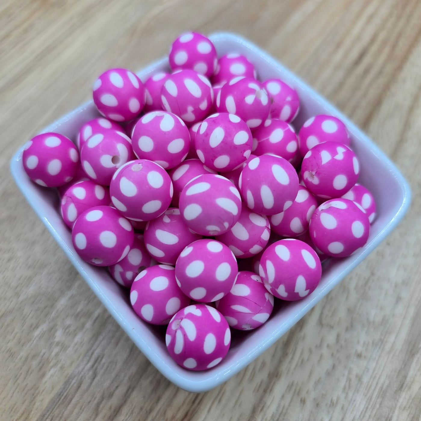 15mm Patterned Silicone Bead - Pink Polk-a-Dot