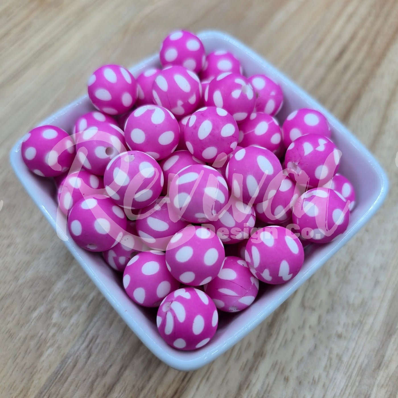 15mm Patterned Silicone Bead - Pink Polk-a-Dot