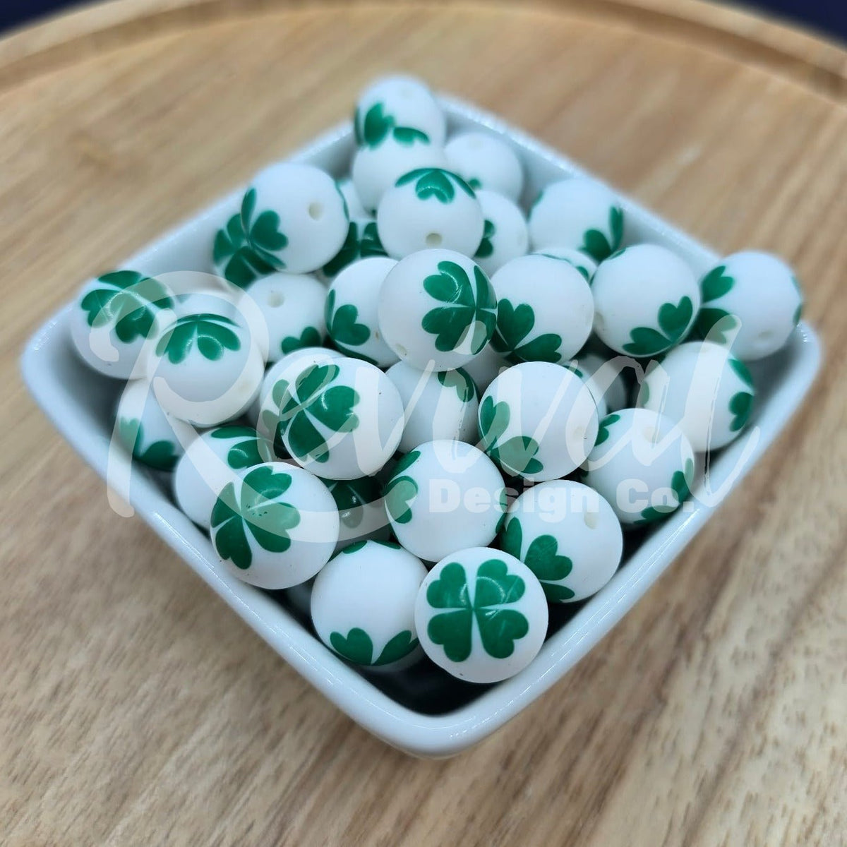 **DISCONTINUING** 15mm Patterned Silicone Bead - Shamrock
