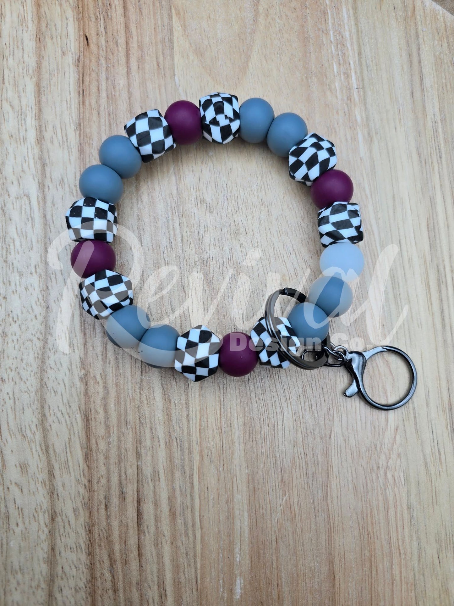 Black Cherry Checker - Silicone Beaded Keyring (Ready-To-Ship)