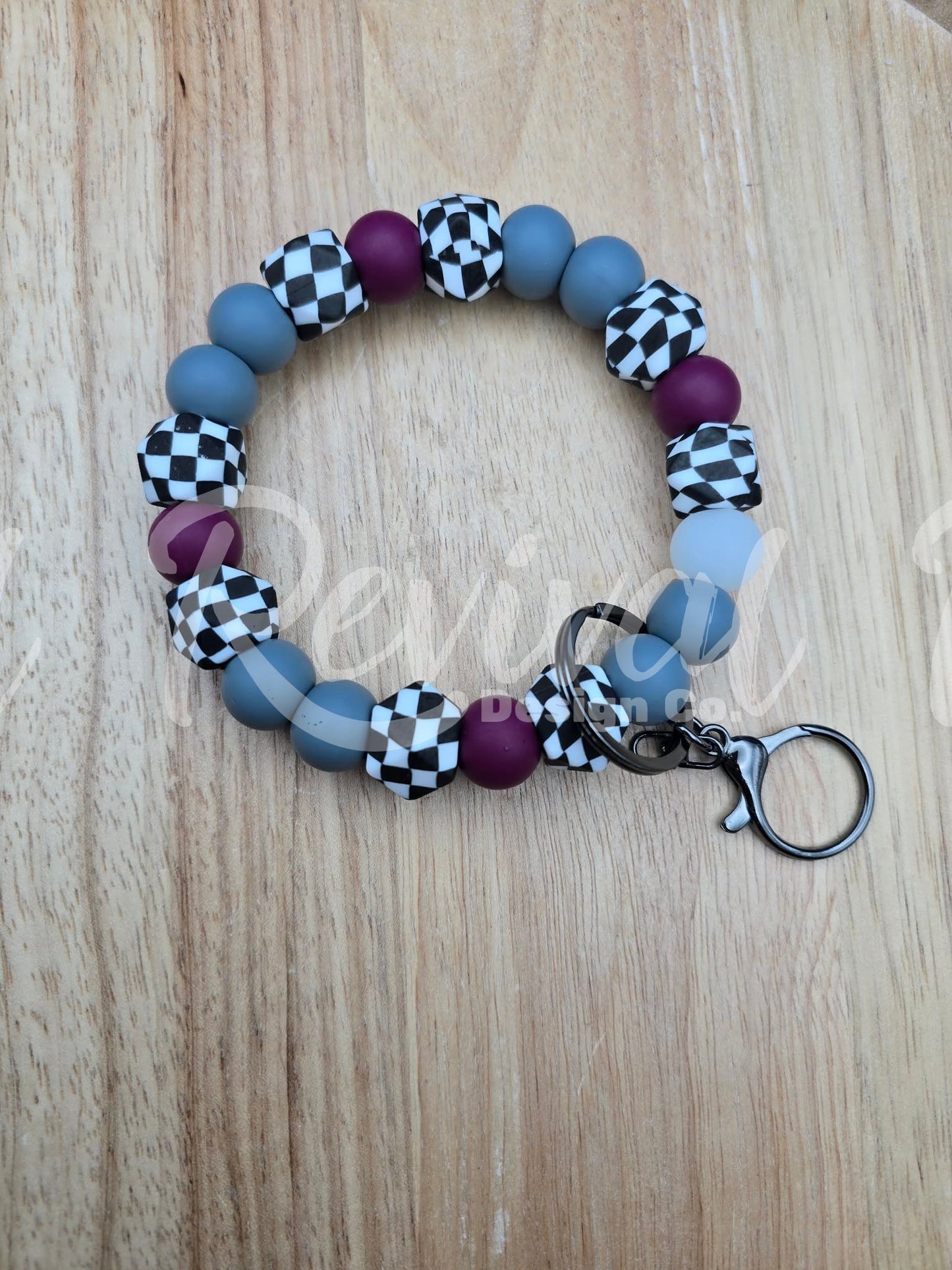 Black Cherry Checker - Silicone Beaded Keyring (Ready-To-Ship)