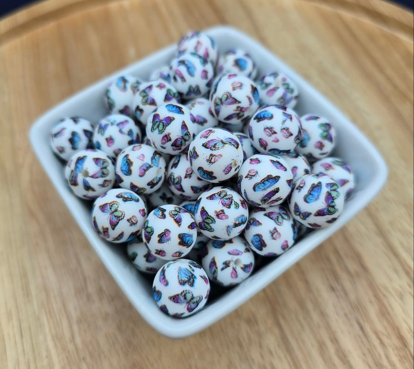 15mm Patterned Silicone Bead - Watercolor Wings