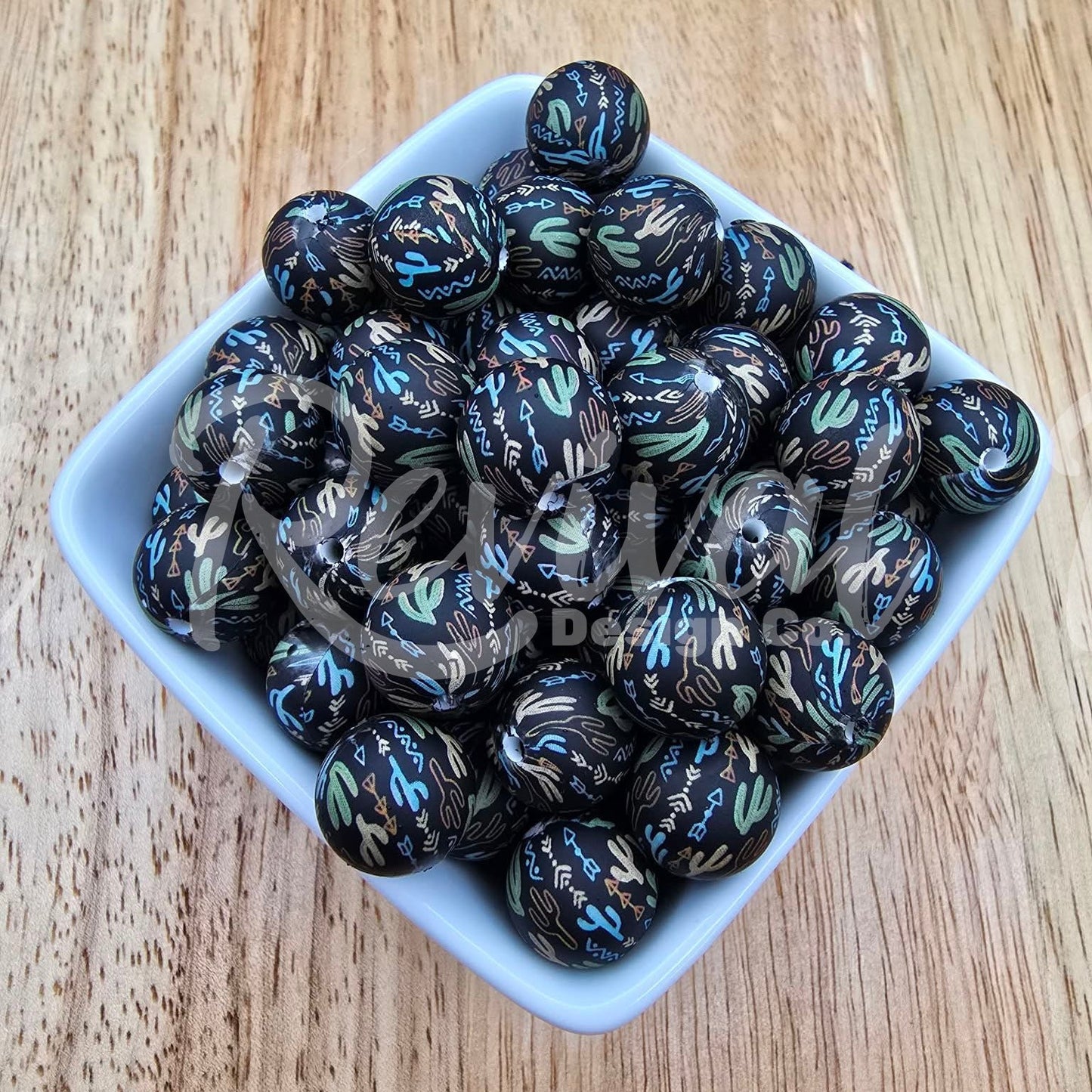 15mm Patterned Silicone Bead - Western Boho