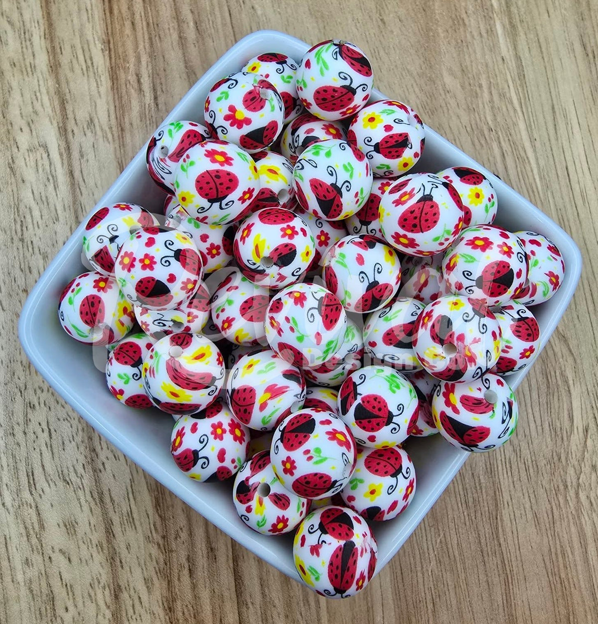 15mm Patterned Silicone Bead - Lady Luck