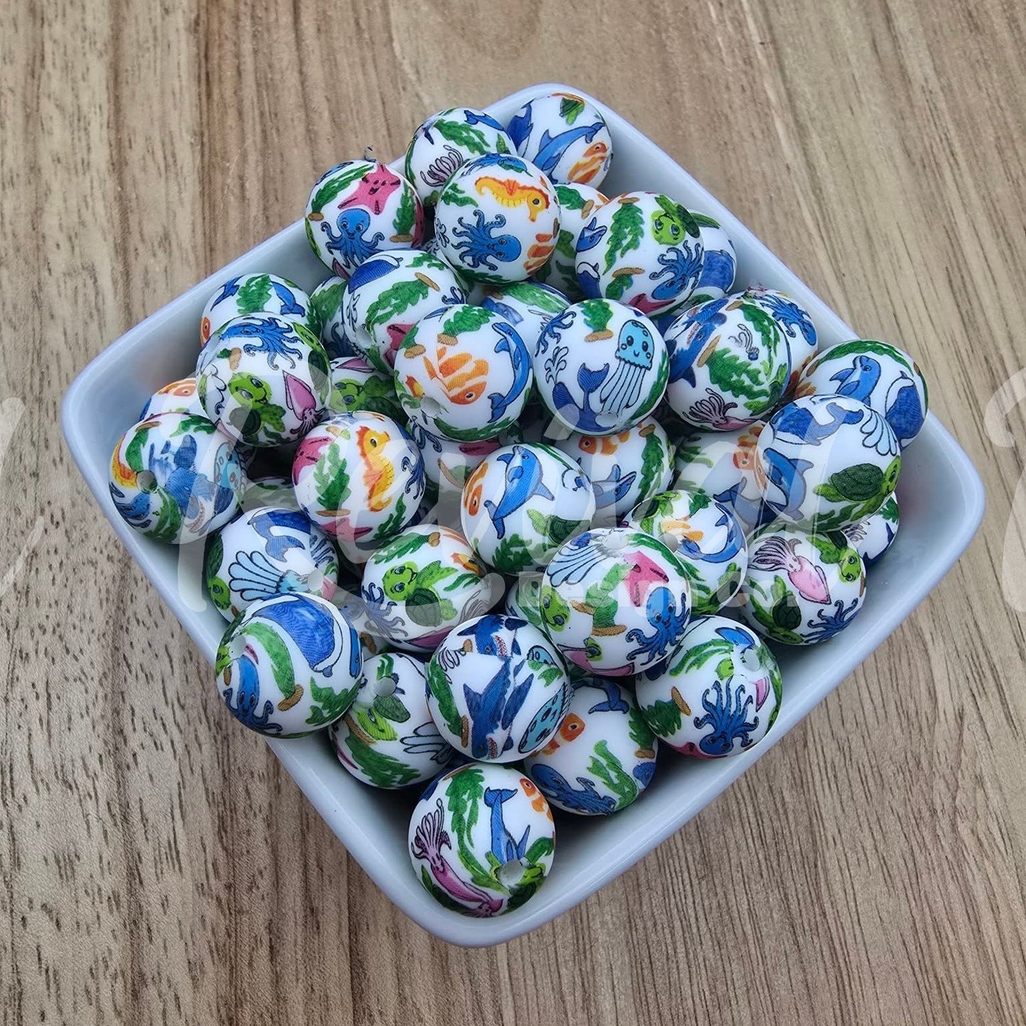 15mm Patterned Silicone Bead - Ocean Wonders