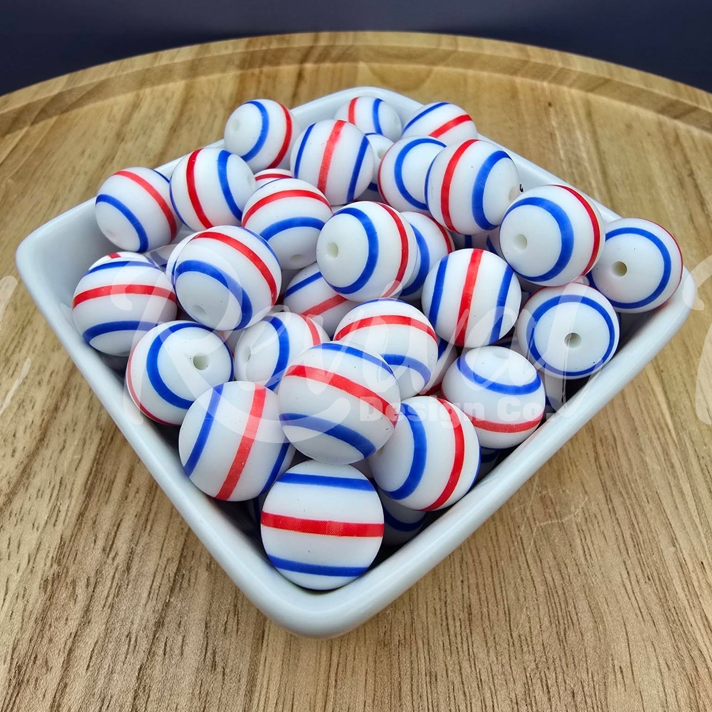 15mm Patterned Silicone Bead - Stripes
