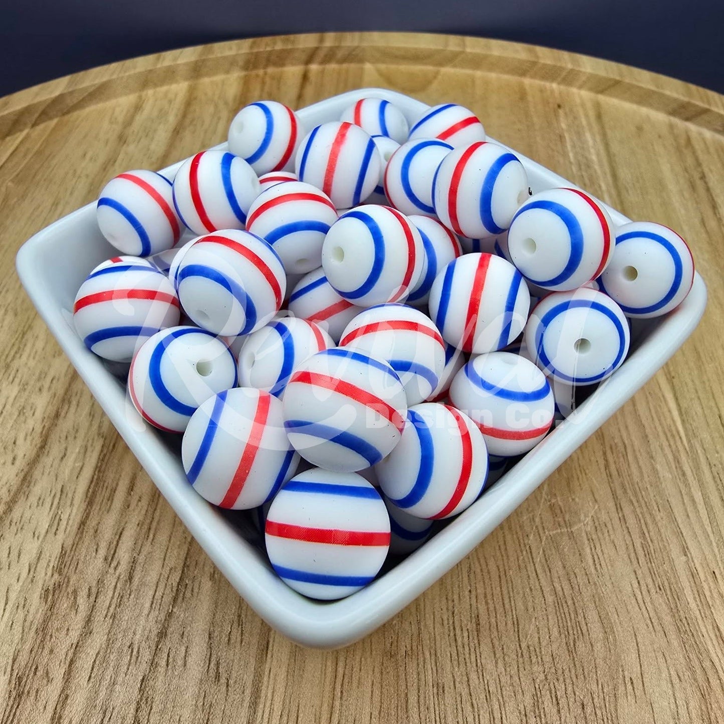 15mm Patterned Silicone Bead - Stripes