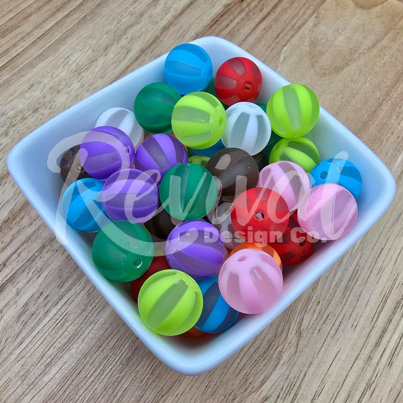 16mm Acrylic Beads- Frosted Stripes (Pack of 15)