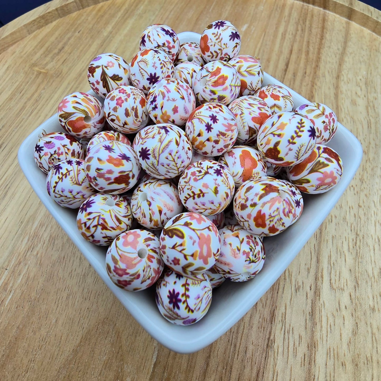 15mm Patterned Silicone Bead - Fall-ing Floral