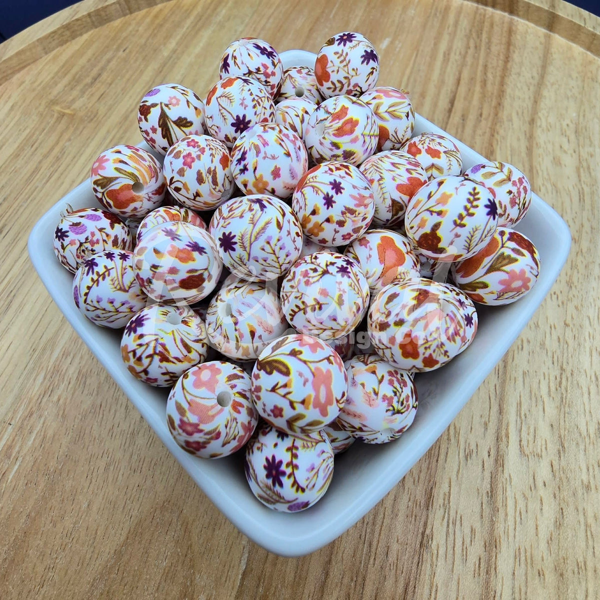 15mm Patterned Silicone Bead - Fall-ing Floral