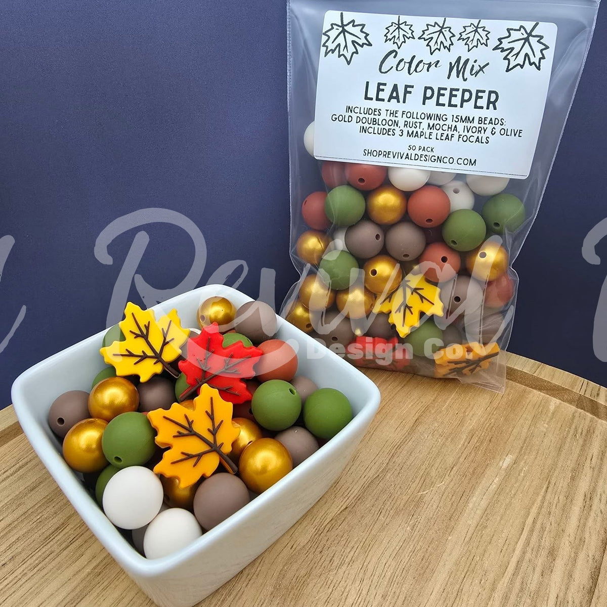Leaf Peeper Color Mix - Focals & 15mm Silicone Beads - 50 Pack