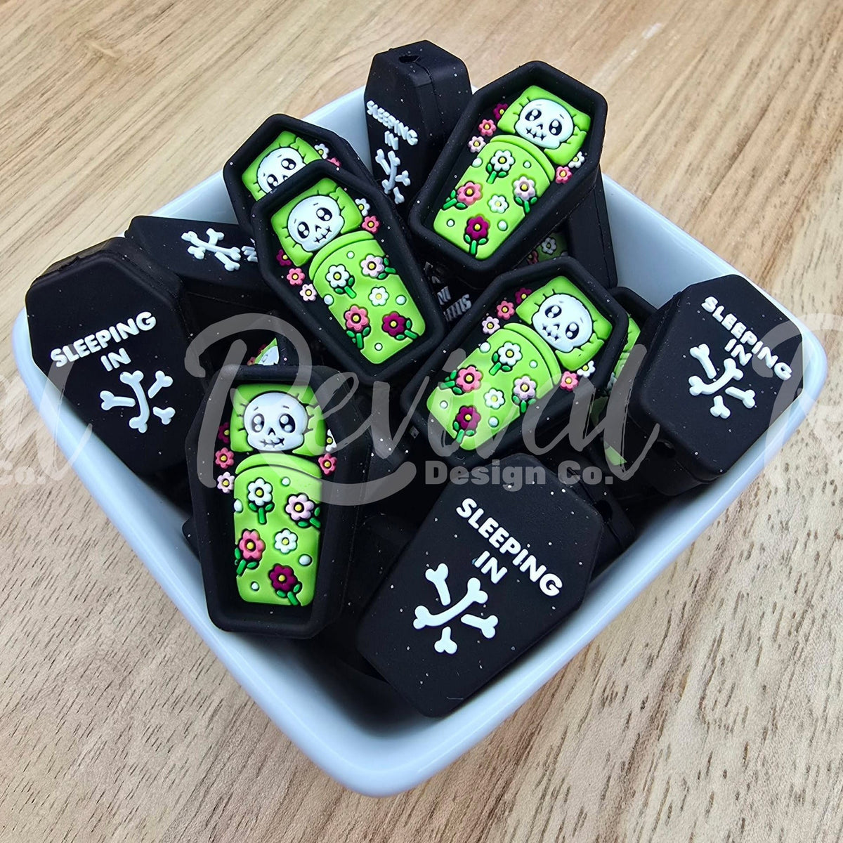3D Cozy Coffin (Green) - Silicone Focal Bead