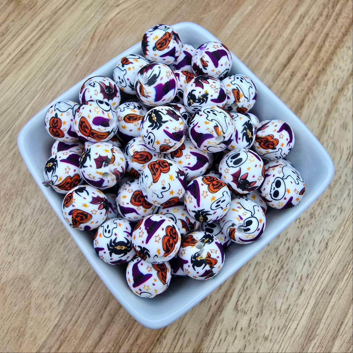 15mm Patterned Silicone Bead - Haunting Season