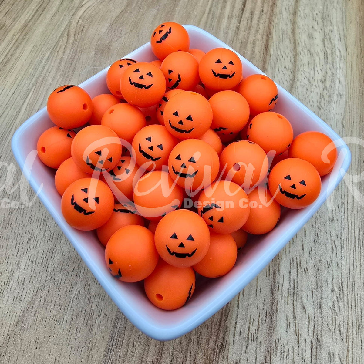 15mm Patterned Silicone Bead - Jack-o-Lantern