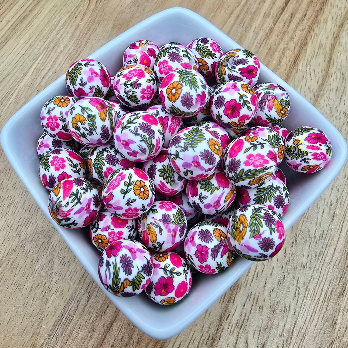 15mm Patterned Silicone Bead - Poppin' Poppy