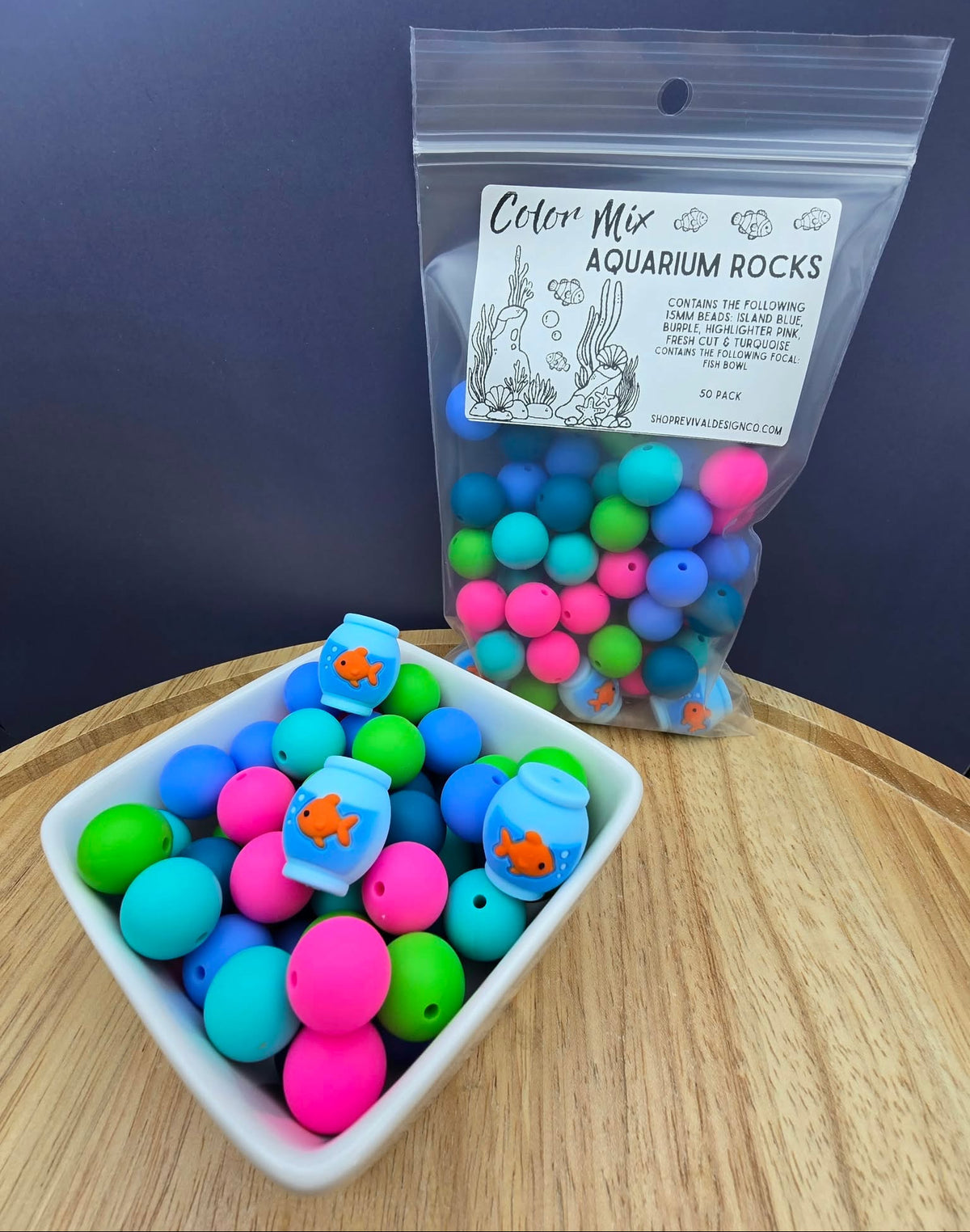 Aquarium Rocks Color Mix - Focals & 15mm Silicone Beads - 50 Pack