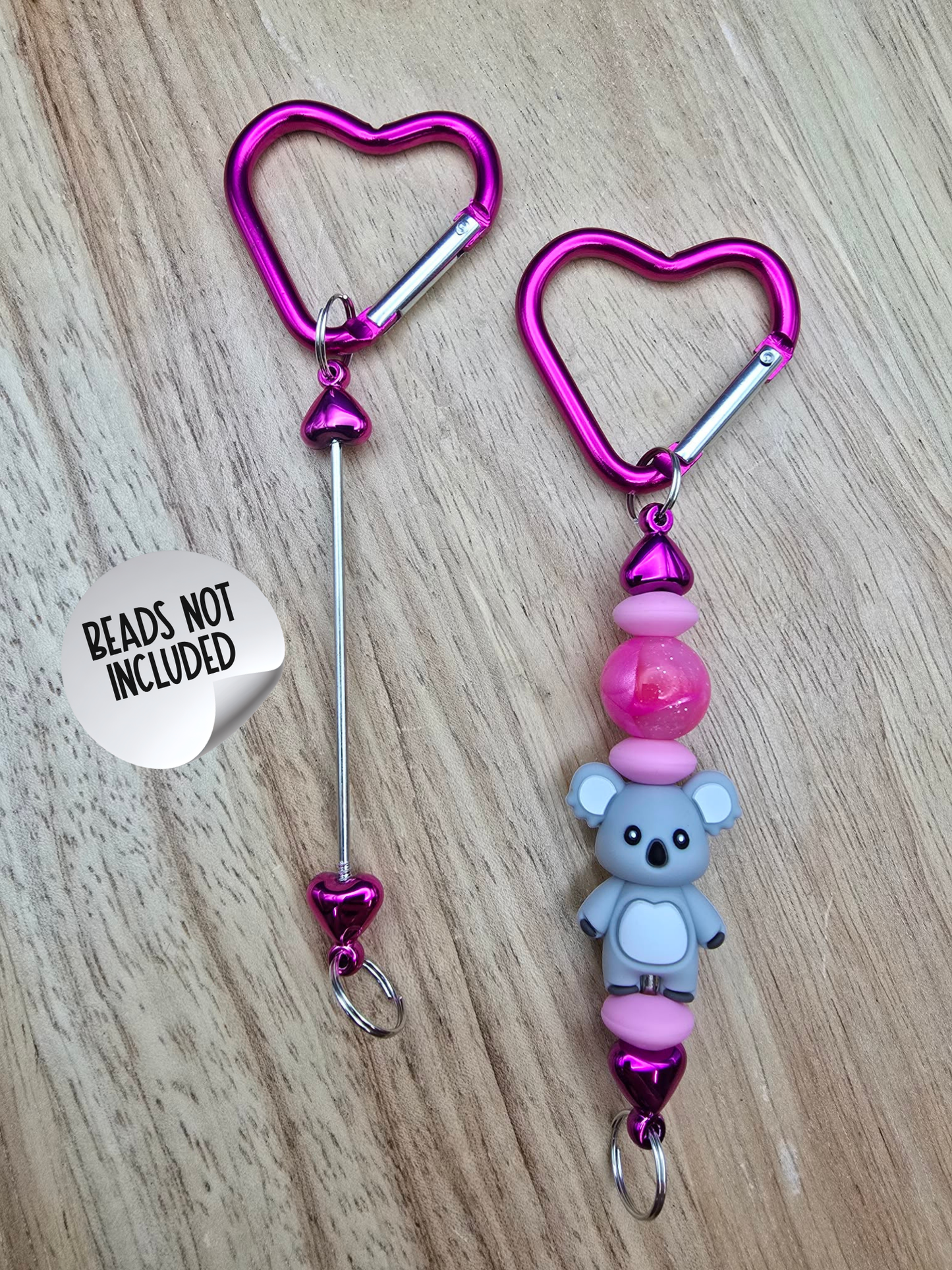 Beadable Heart Carabiners - Raspberry