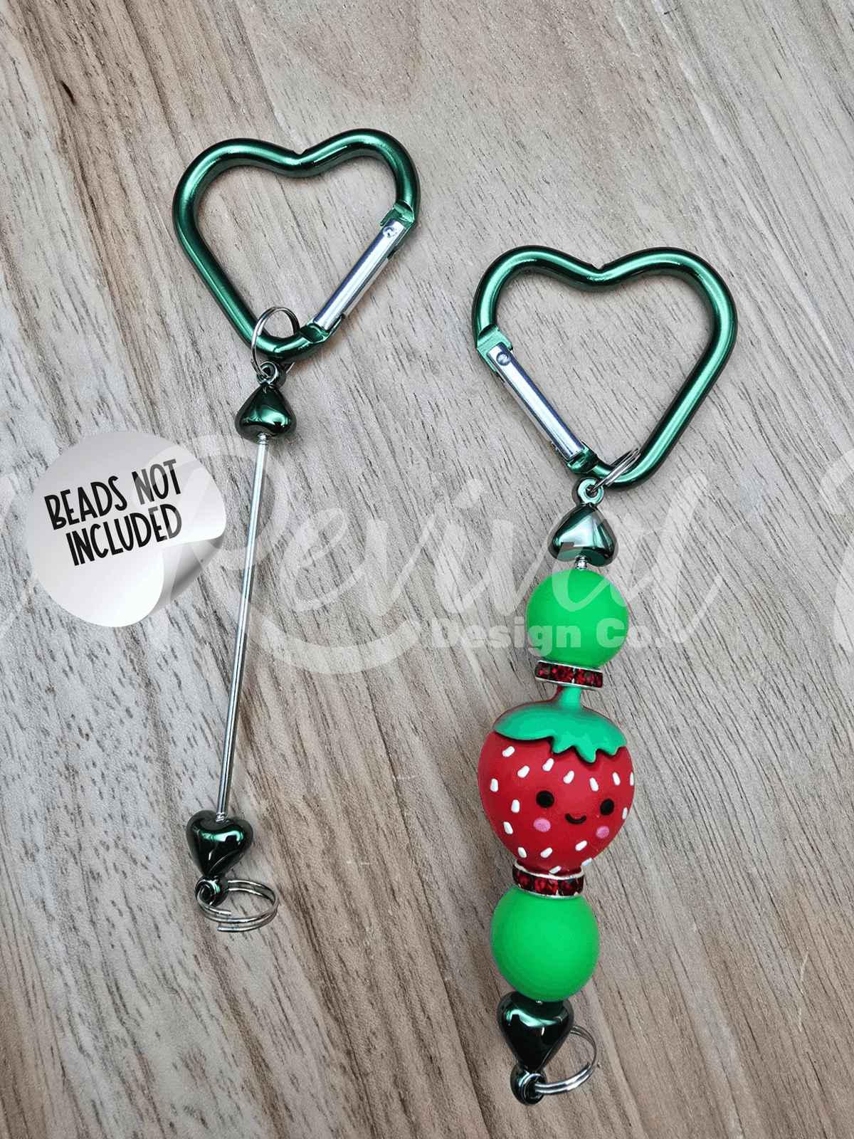 Beadable Heart Carabiners - Kiwi