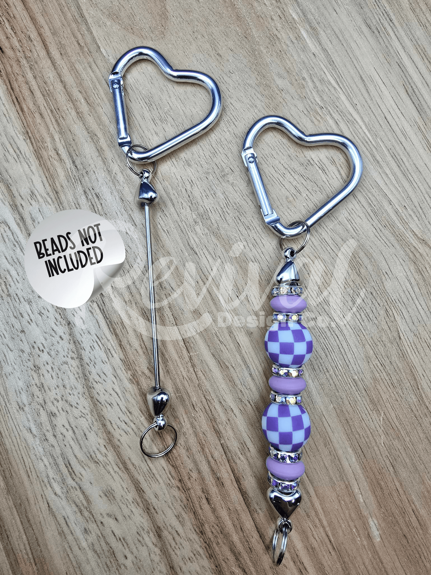Beadable Heart Carabiners - White Pear