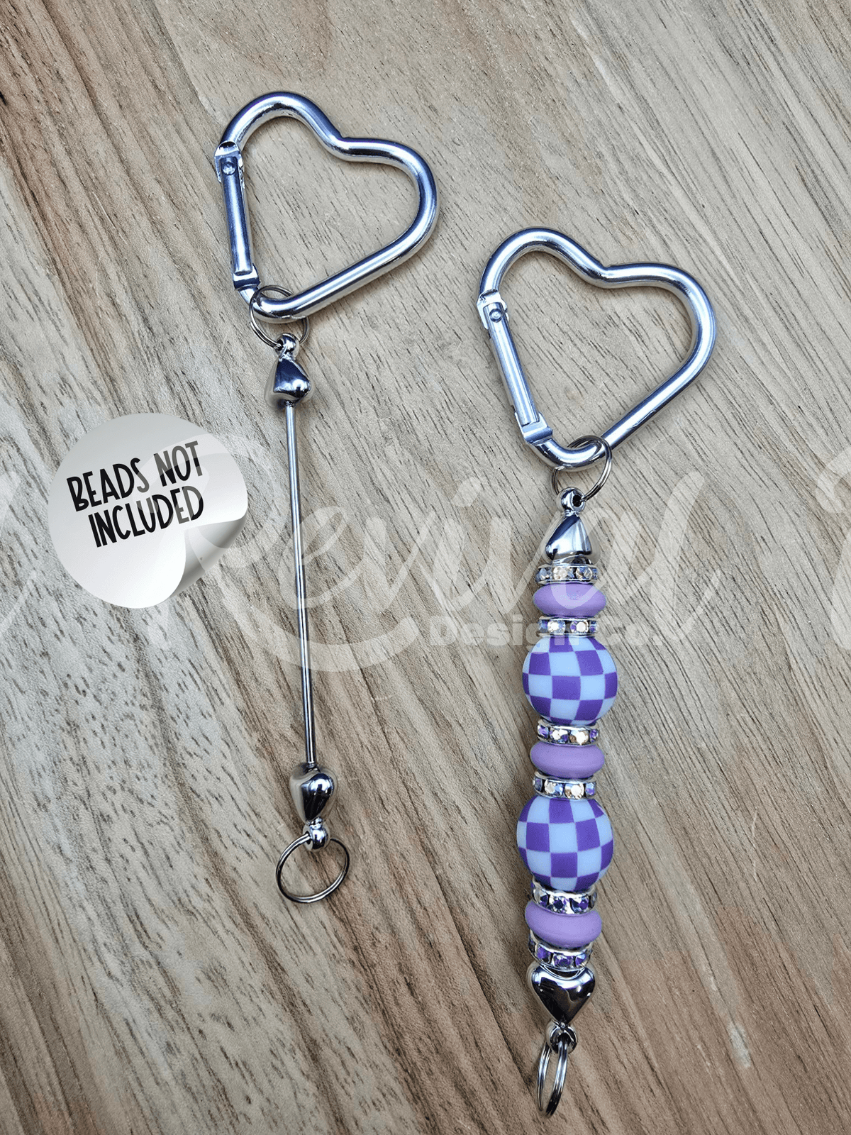 Beadable Heart Carabiners - White Pear