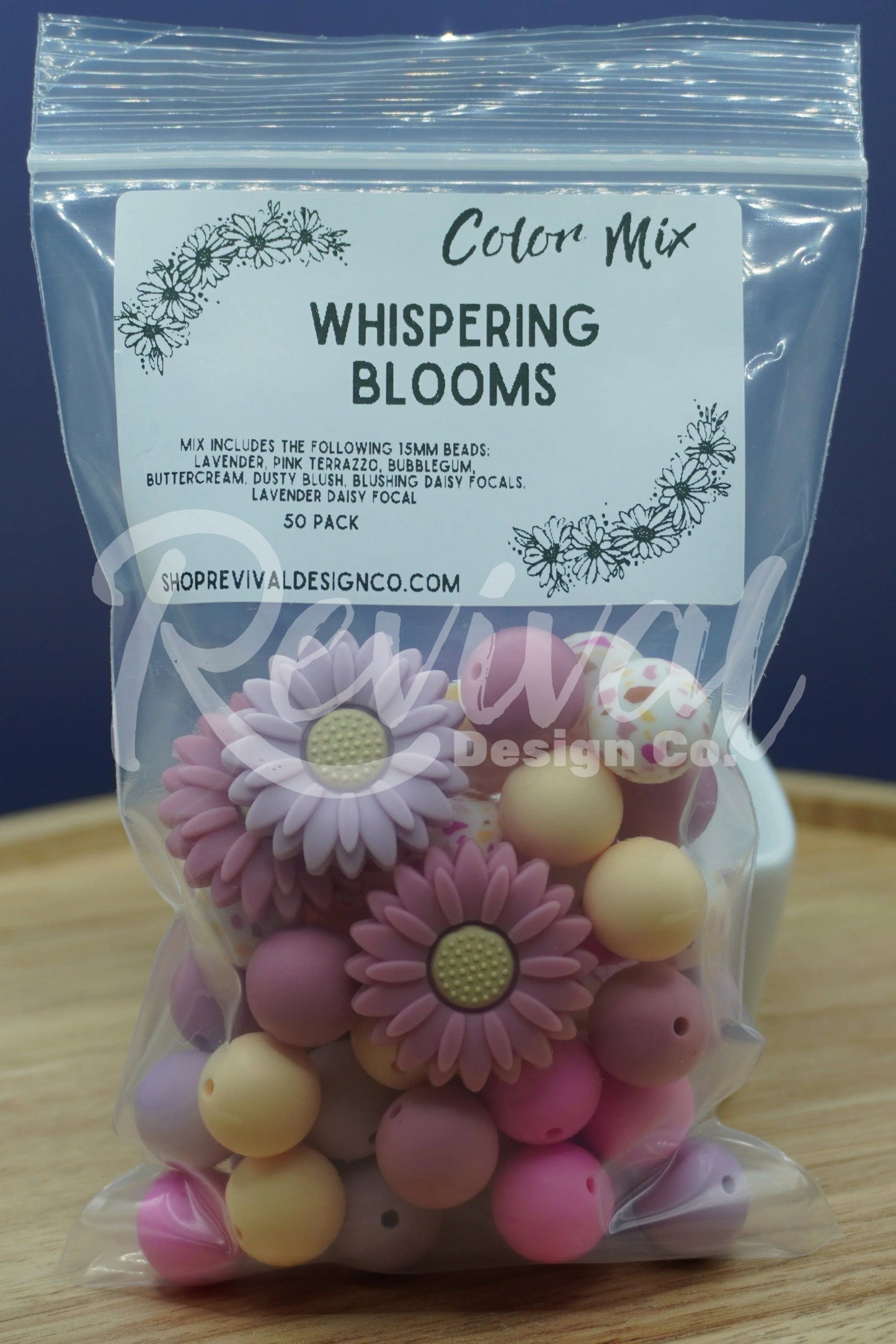 Whispering Blooms Color Mix - Focals & 15mm Silicone Beads - 50 Pack