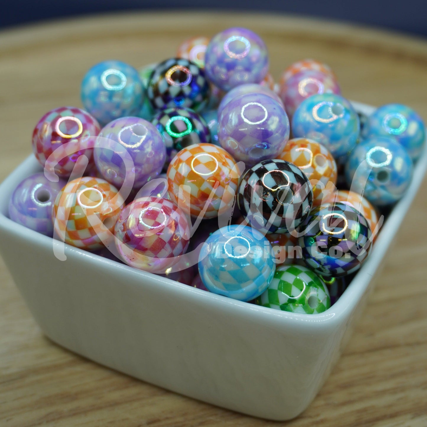 Checker Print - Acrylic Beads (Pack of 25)