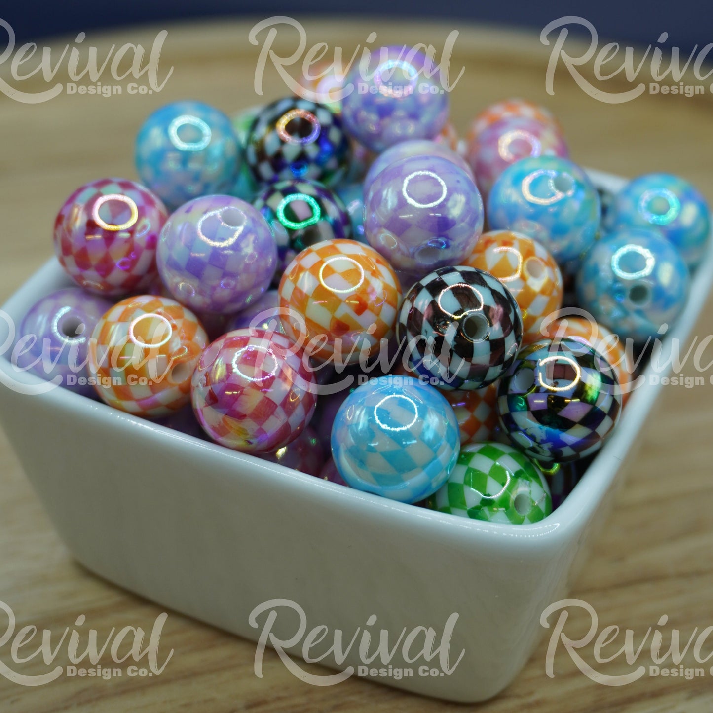 16mm Acrylic Beads- Checker (Pack of 25)