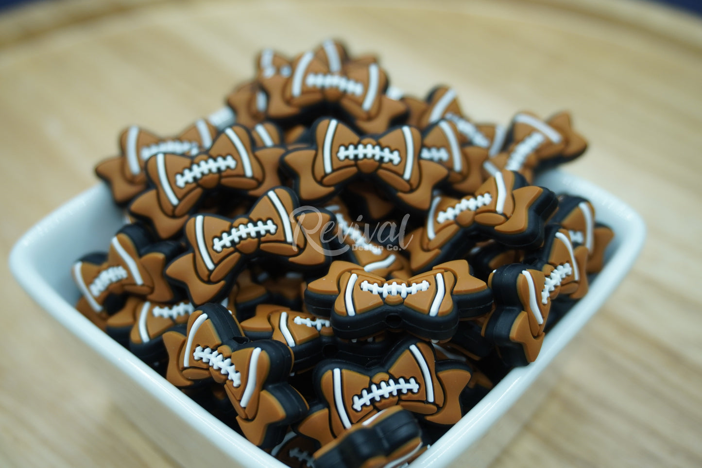 Football Bow - Silicone Focal Bead