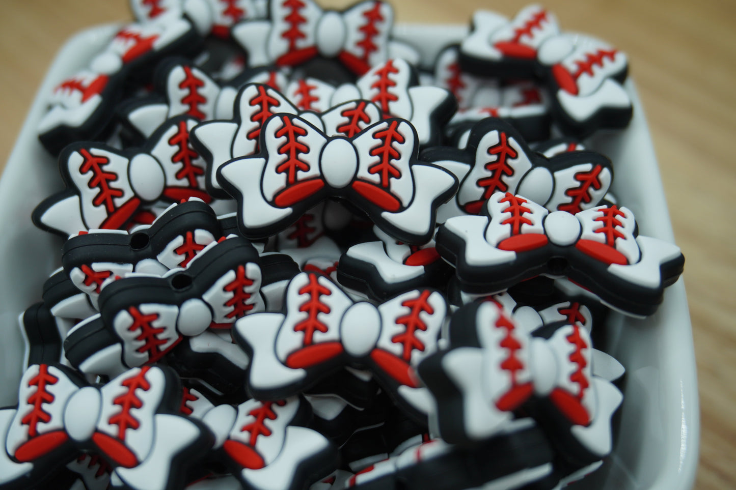 Baseball Bow - Silicone Focal Bead