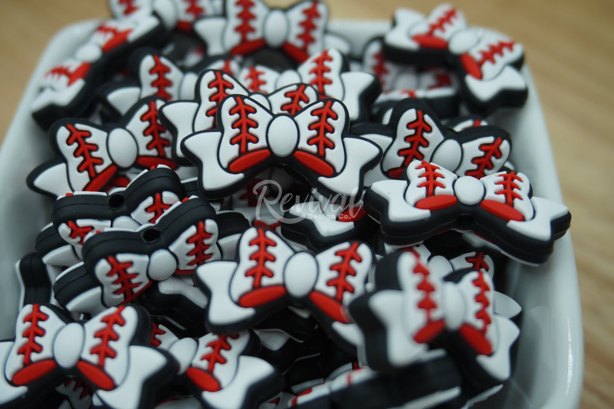 Baseball Bow - Silicone Focal Bead